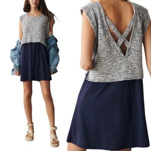 ANTHROPOLOGIE NWT Daily Practice Navy Blue & Grey Dress